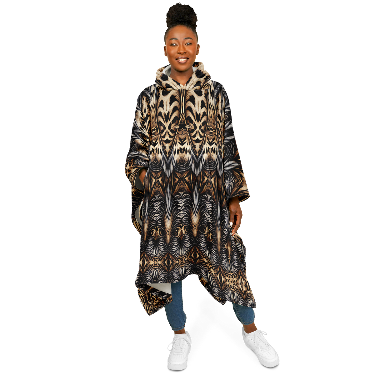 Women's Leopard Trendy Geometric Pattern All-Over Print Flannel Blanket Poncho