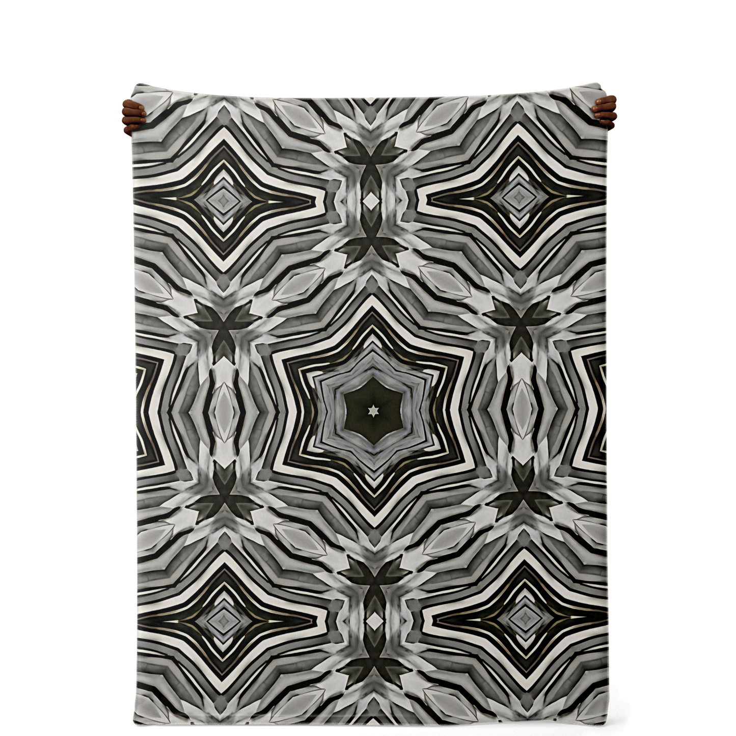 Blanket - Monochrome Kaleidoscope Pattern Premium Microfleece Blanket