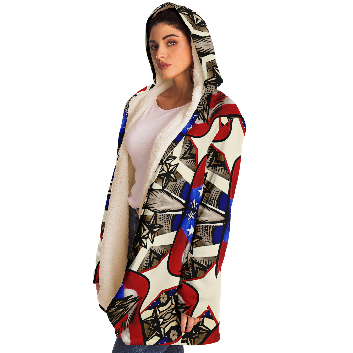 Women's Patriotic Star Kaleidoscope Pattern All-Over Print Microfleece Cloak