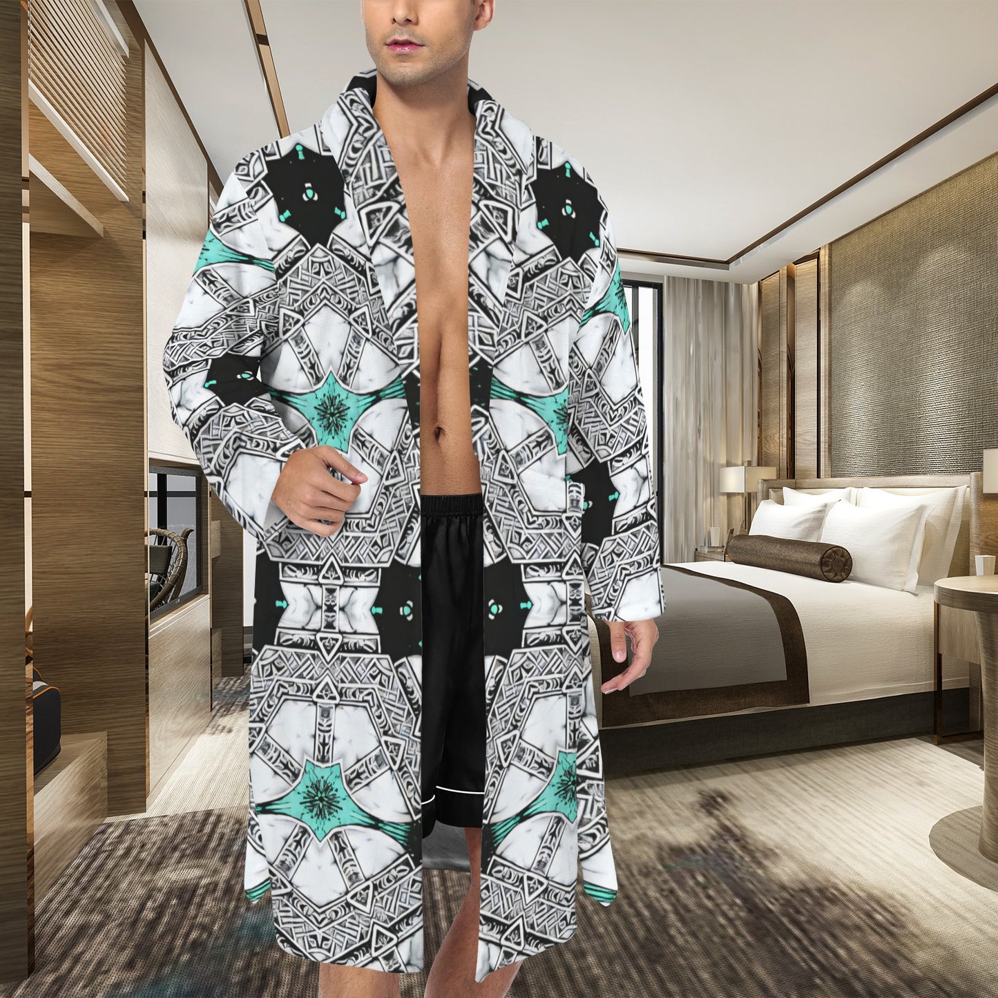 Men's Kaleidoscope Geo Pattern All Over Print Belted Sleep Robe