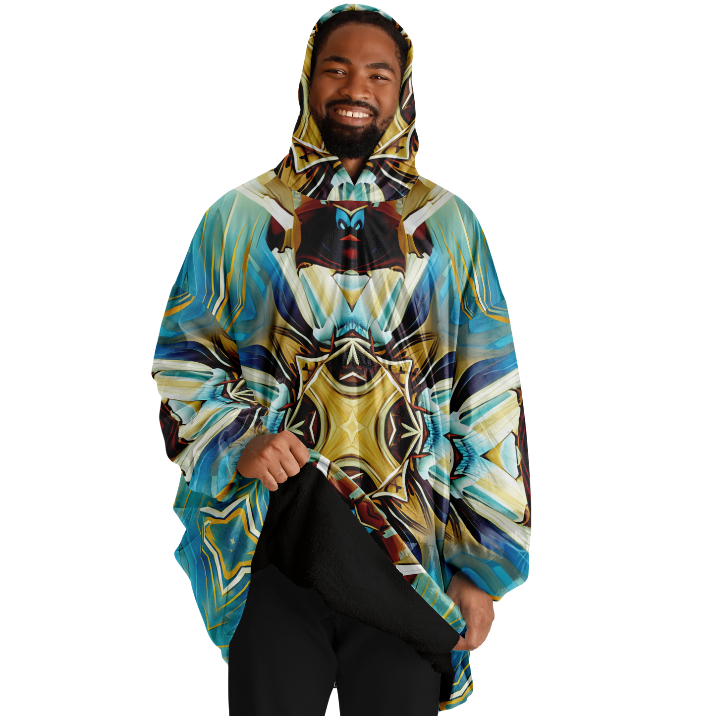 Men's Abstract Teal & Gold Pattern All Over Print Snug Hoodie