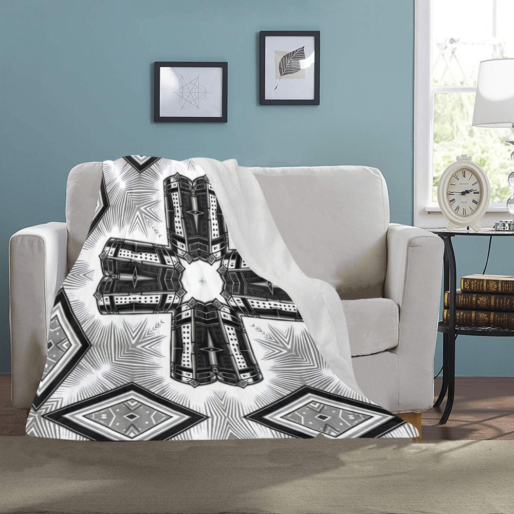 Black & White Kaleidoscope Cross Pattern All Over Print All Over Print Ultra-Soft Micro Fleece Blanket 40"x50"