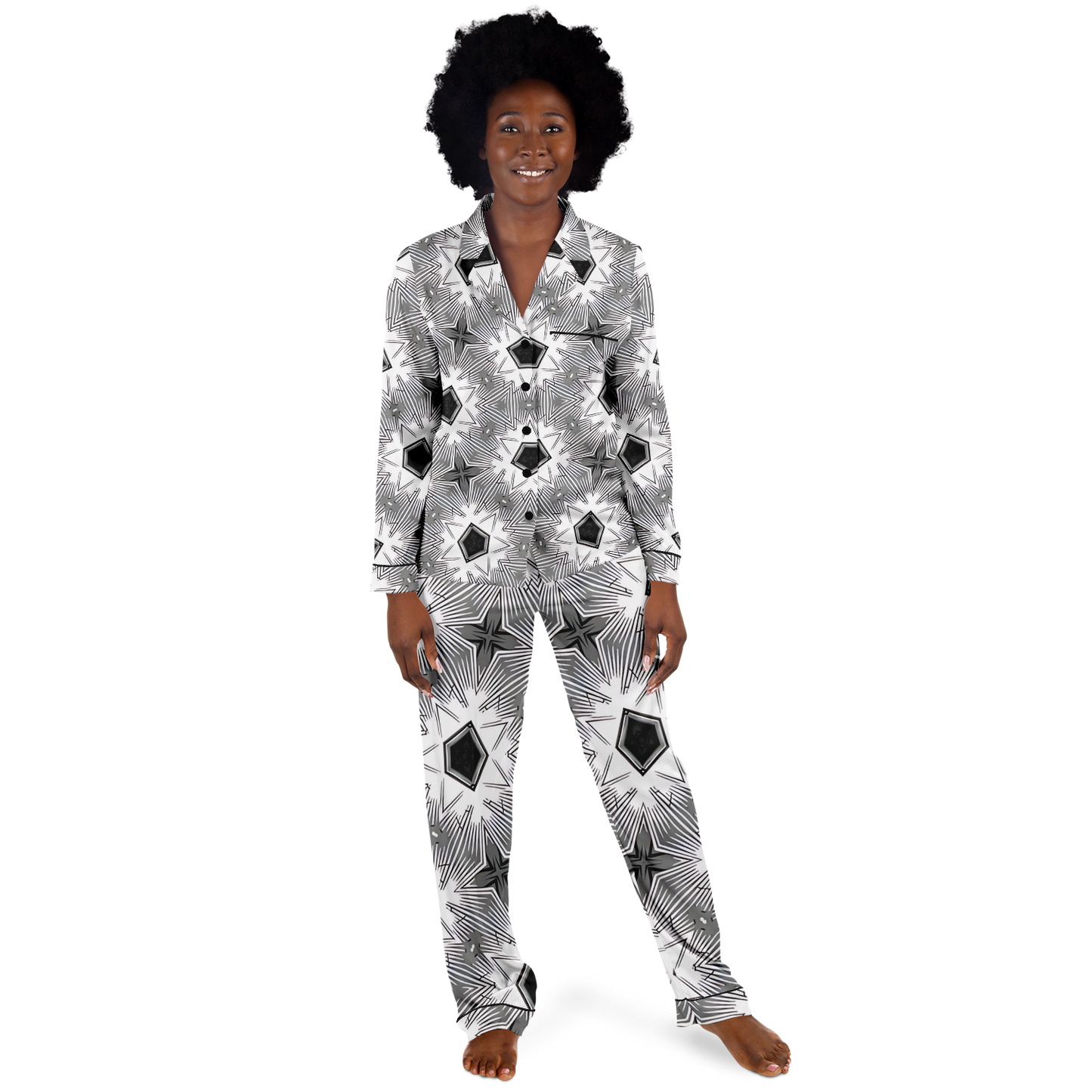 Women's Monochrome Tie-Dye Pattern Satin Pajamas