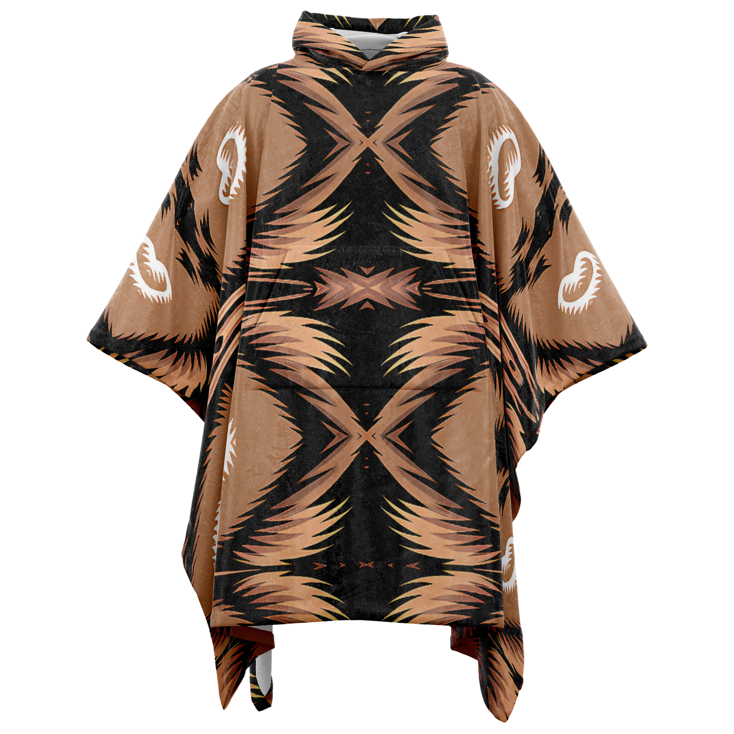 Men's Brown Geometric Pattern All-Over Print Flannel Blanket Poncho
