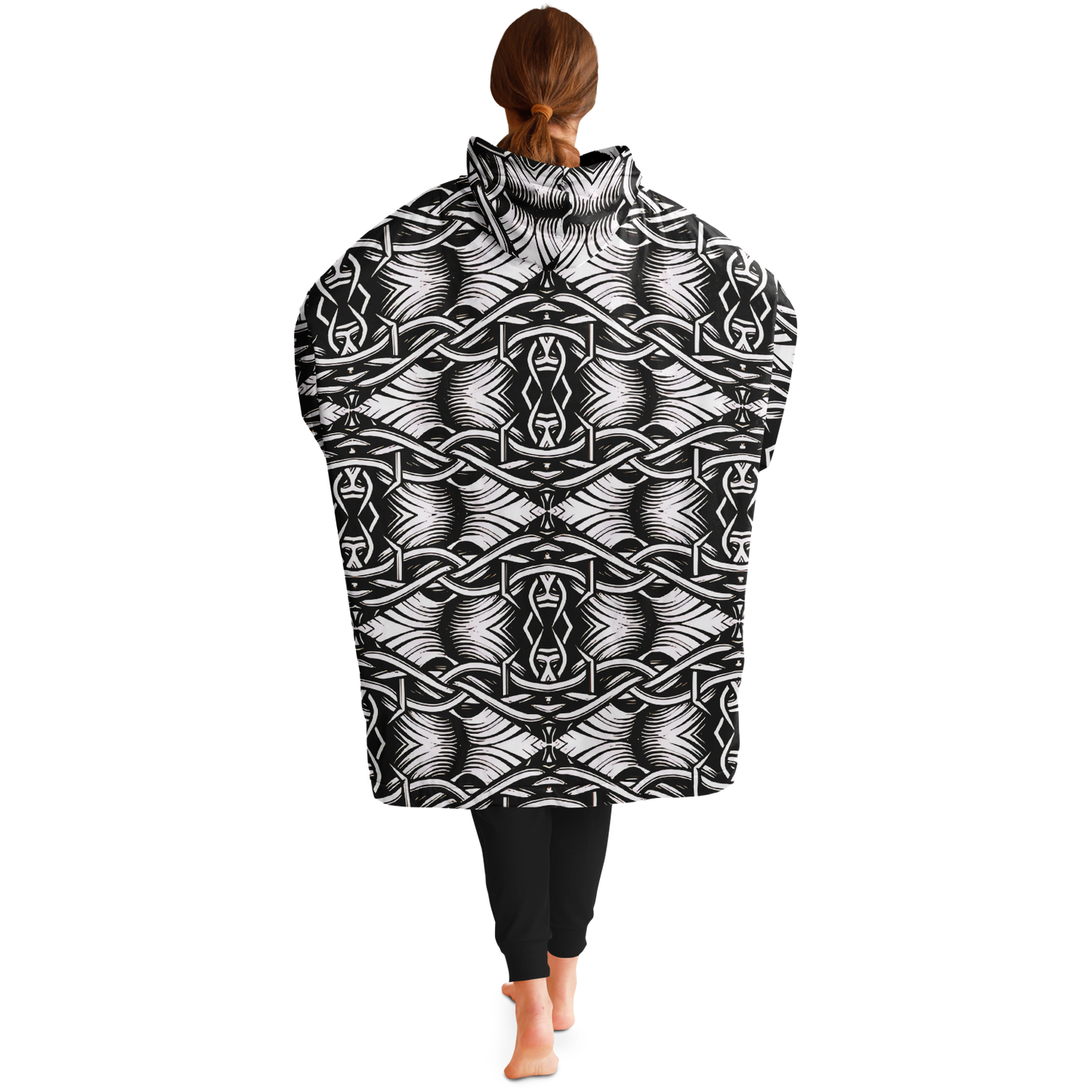 Women’s Black Intricate Silver Chain Tattoo Pattern High Snug Hoodie