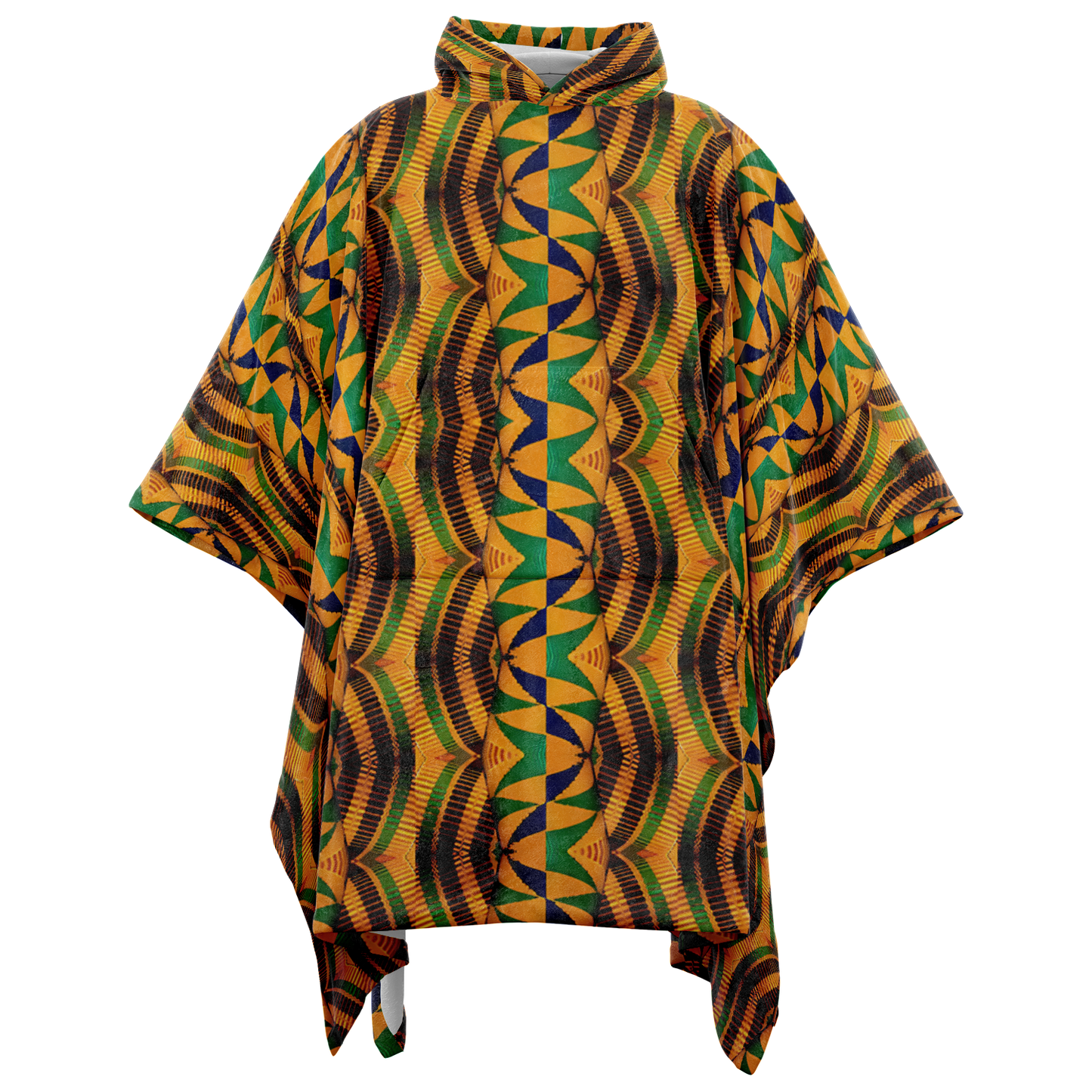 Men's African Kente Geometric Pattern All-Over Print Flannel Blanket Poncho