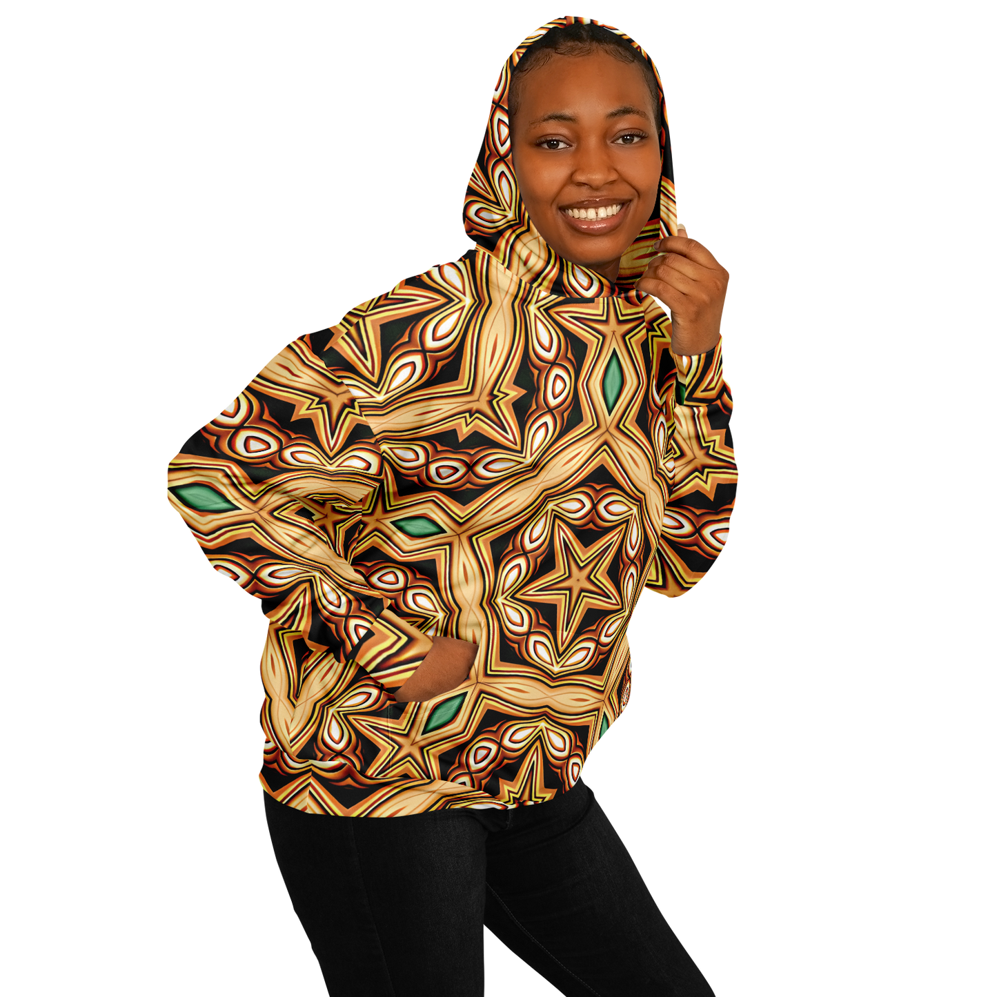 Women's Retro Geometric Brown & Teal Pattern Heavyweight Oversized Hoodie