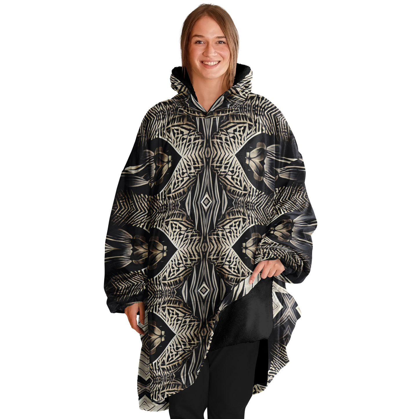 Women's Monochrome Geometric Kaleidoscope Pattern All Over Print Snug Hoodie
