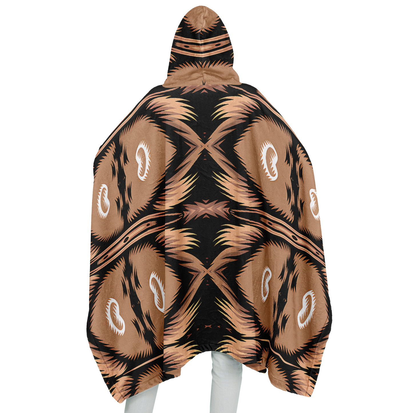 Women's Brown Geometric Pattern All-Over Print Flannel Blanket Poncho