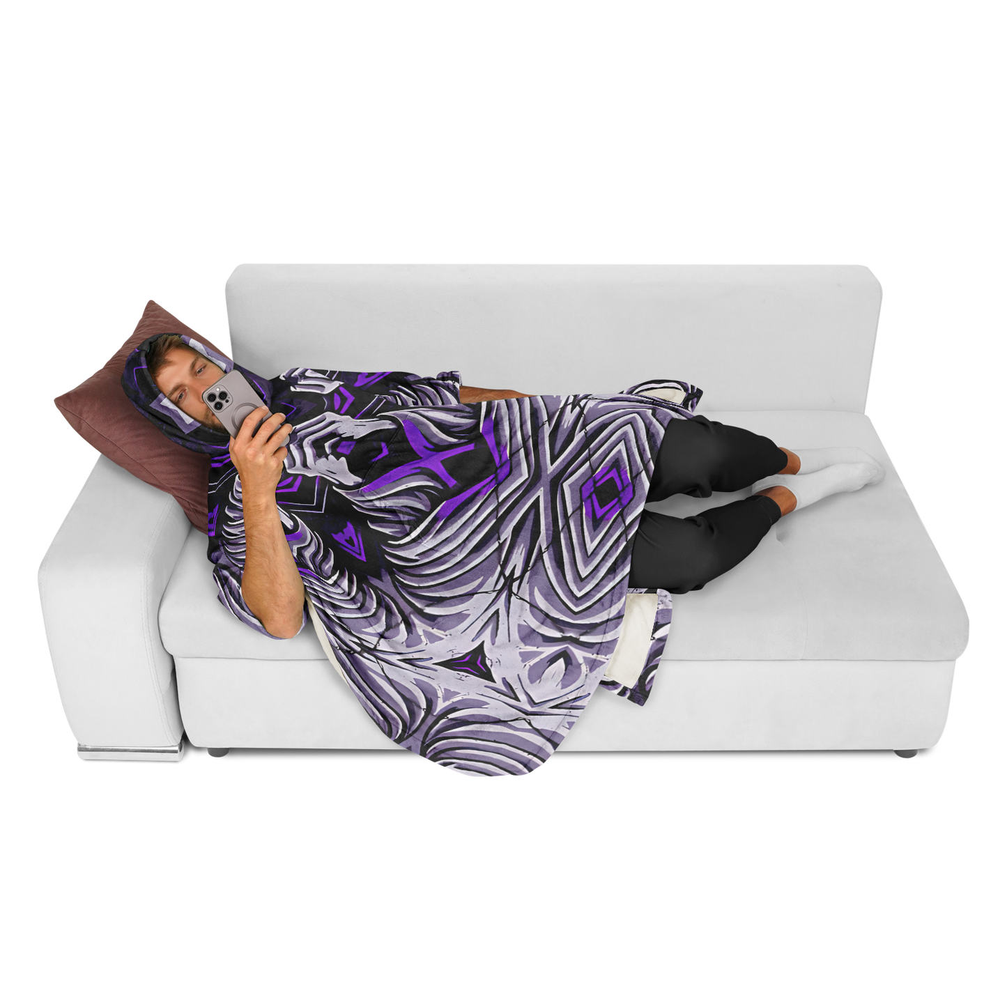 Men's Kaleidoscope Purple Pattern Flannel Blanket Poncho All Over Print