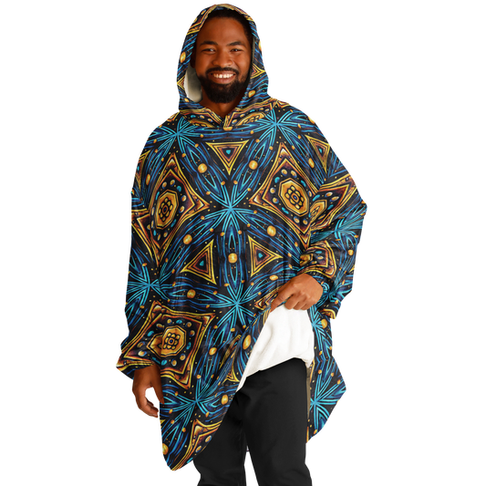 Men's Blue & Gold Geometric Pattern All Over Print Snug Hoodie Economy