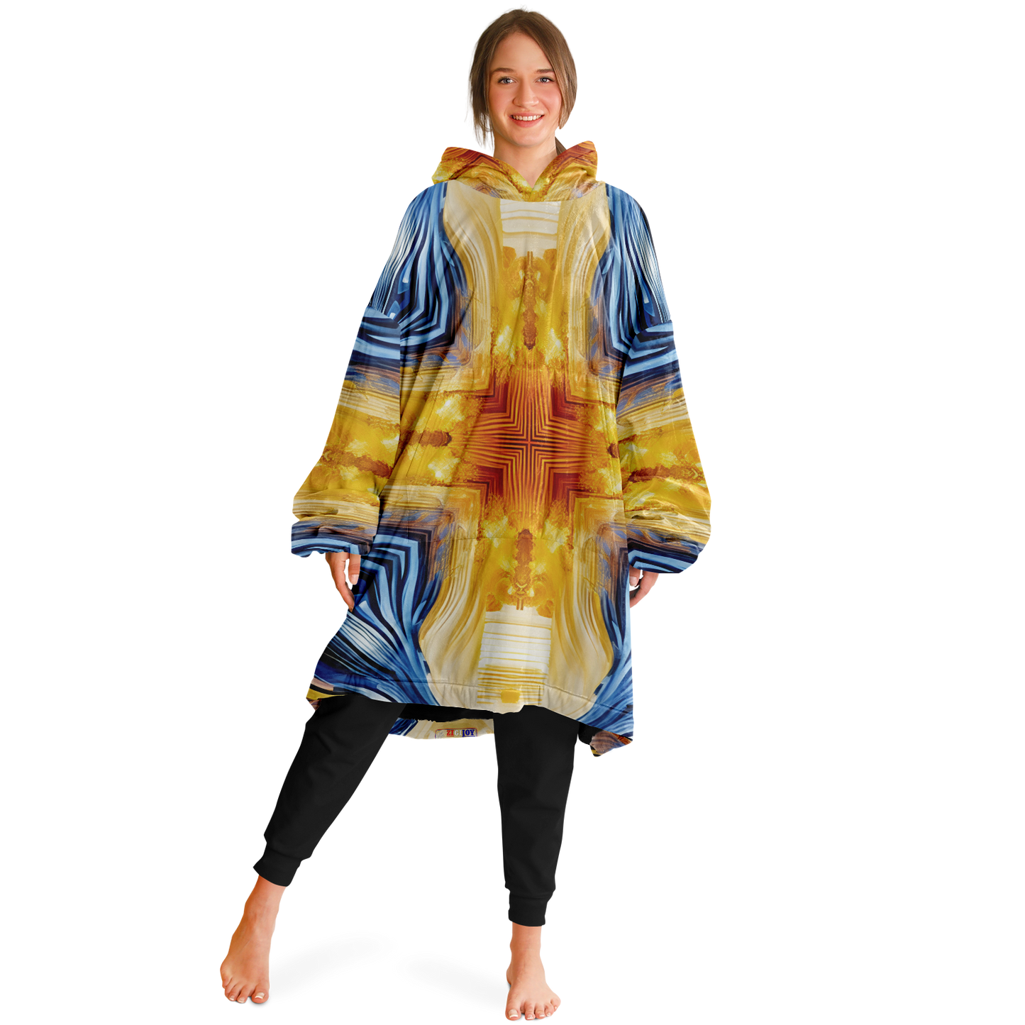 Women’s Bright Orange & Blue Abstract All Over Print Snug Hoodie