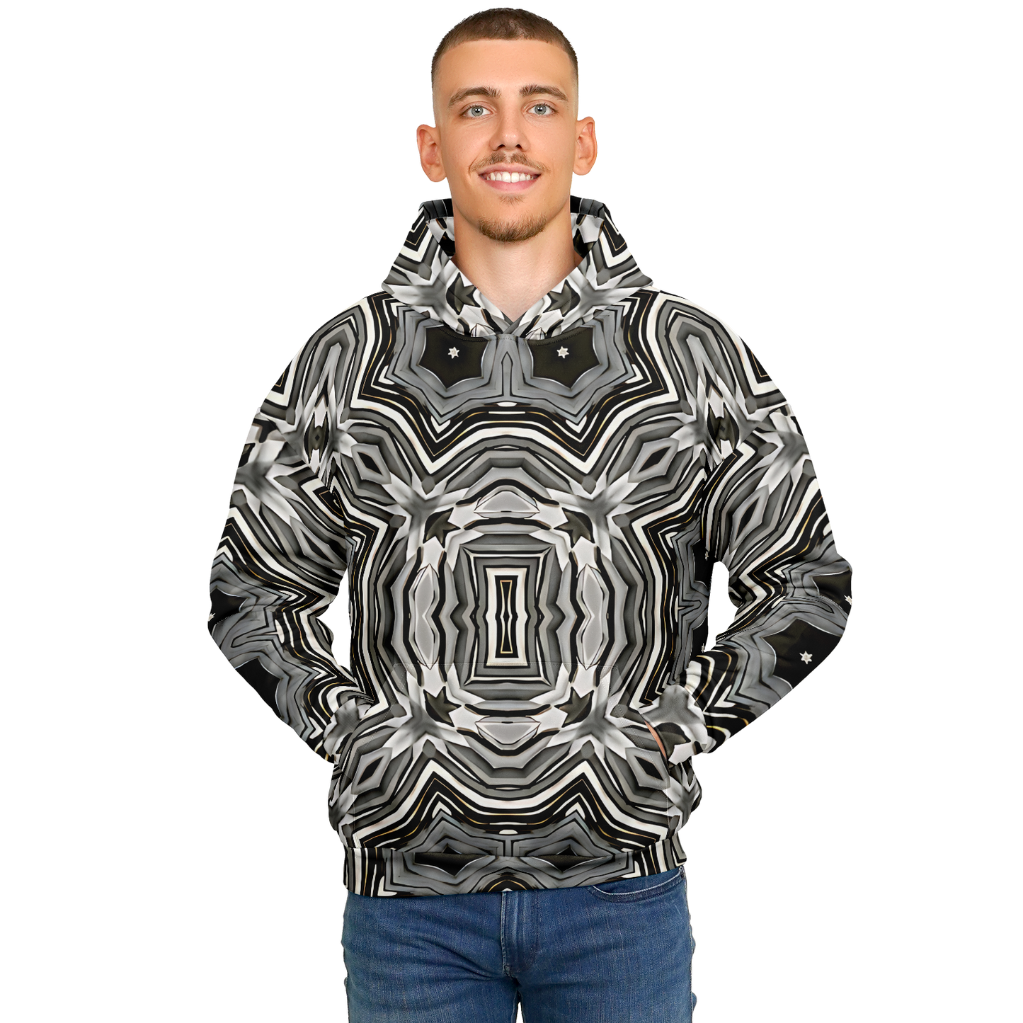 Men's Monochrome Kaleidoscope Pattern Heavyweight Oversized Hoodie