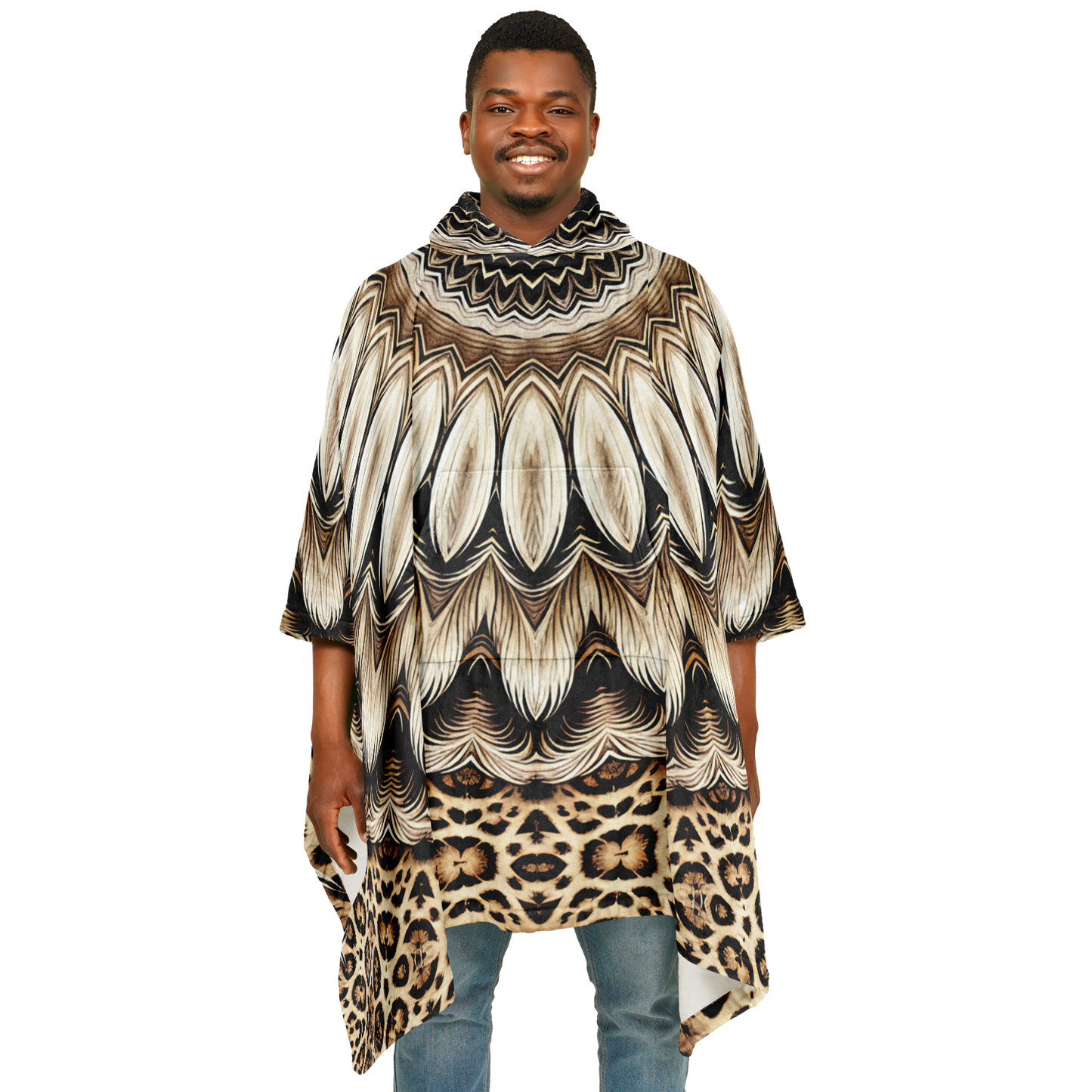 Men's Kaleidoscope Mandala Pattern  All-Over Print Flannel Blanket Poncho