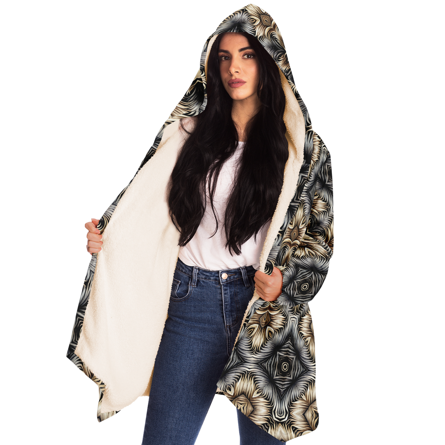 Women's Neutral Geometric Floral Pattern All Over print Microfleece Cloak