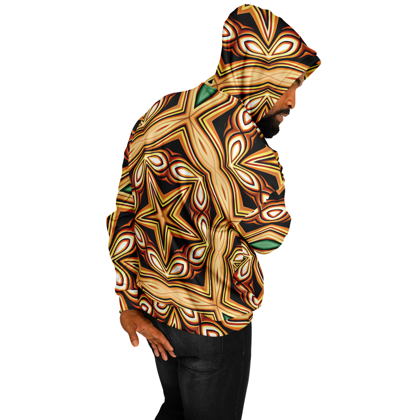 Men's Retro Geometric Brown & Teal Pattern Heavyweight Oversized Hoodie