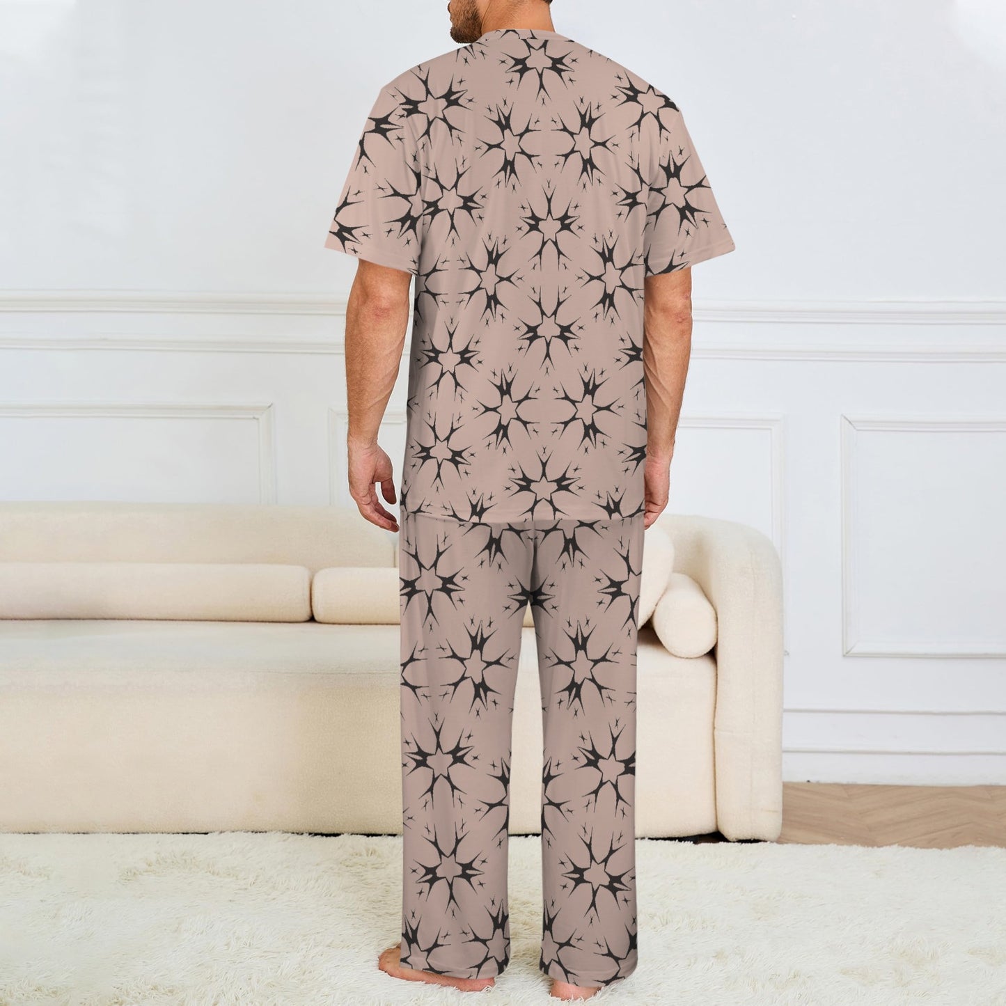 Men's Blush Pink Kaleidoscope Pattern All Over Print Crew Neck Pajama Set