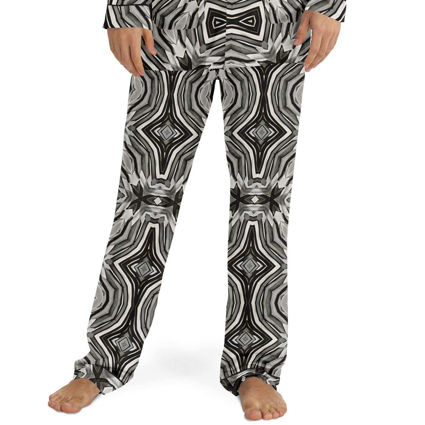 Men's Monochrome Kaleidoscope Pattern Satin Pajamas