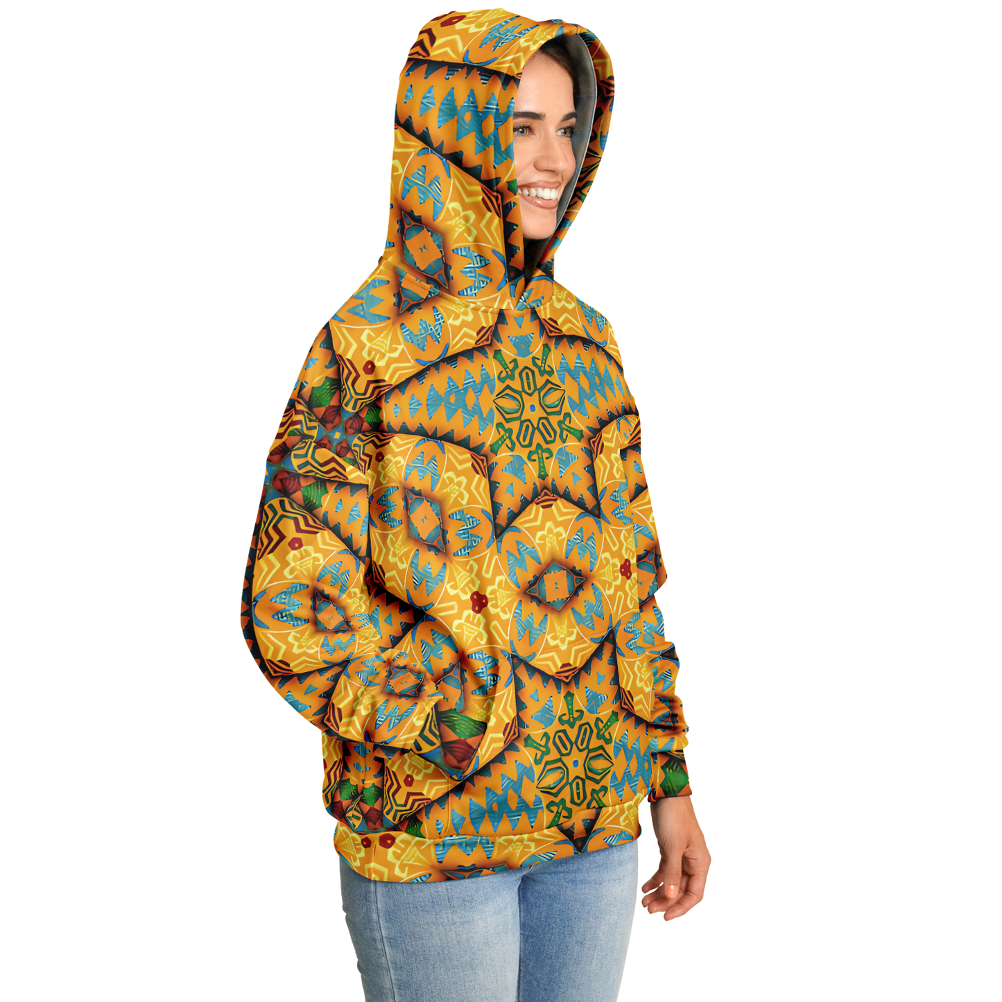 Women's Golden Geometric Mosaic Pattern Heavyweight Oversized Hoodie