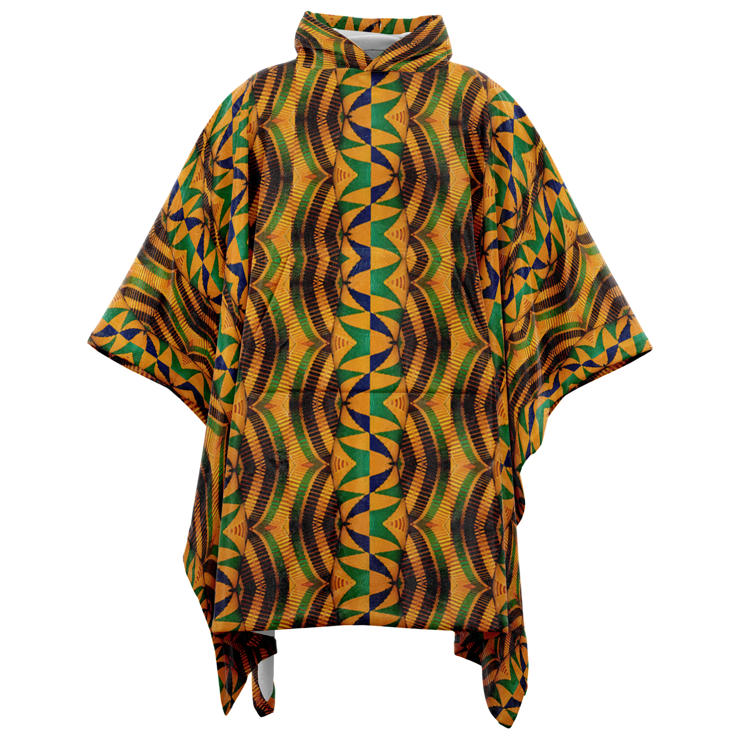 Women's African Kente Geometric Pattern All-Over Print Flannel Blanket Poncho