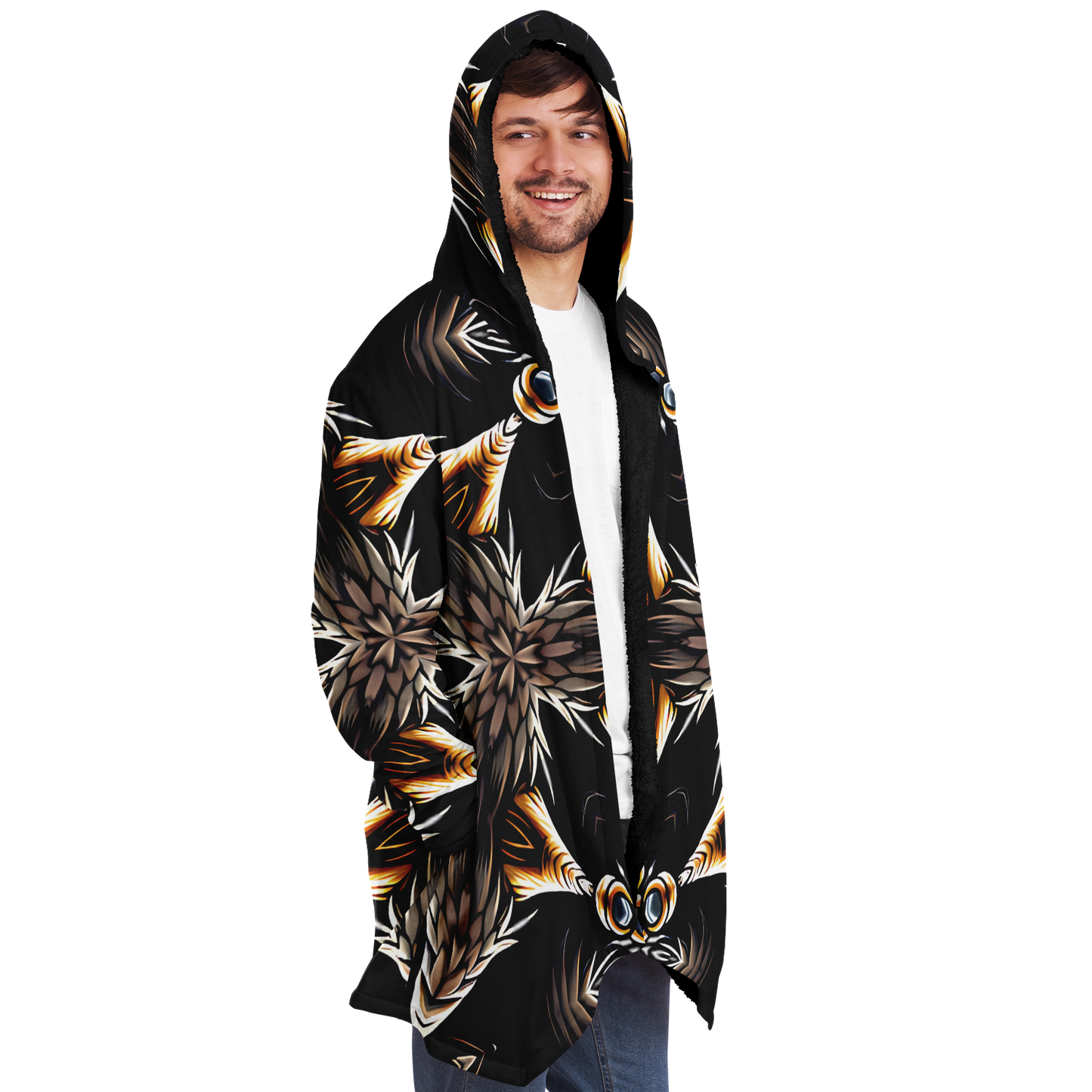Men's Geometric Black & Gold Kaleidoscope Print Microfleece Cloak