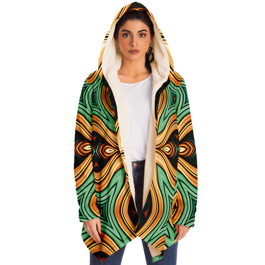 women's  Green & Gold Retro Kaleidoscope Pattern Microfleece Cloak