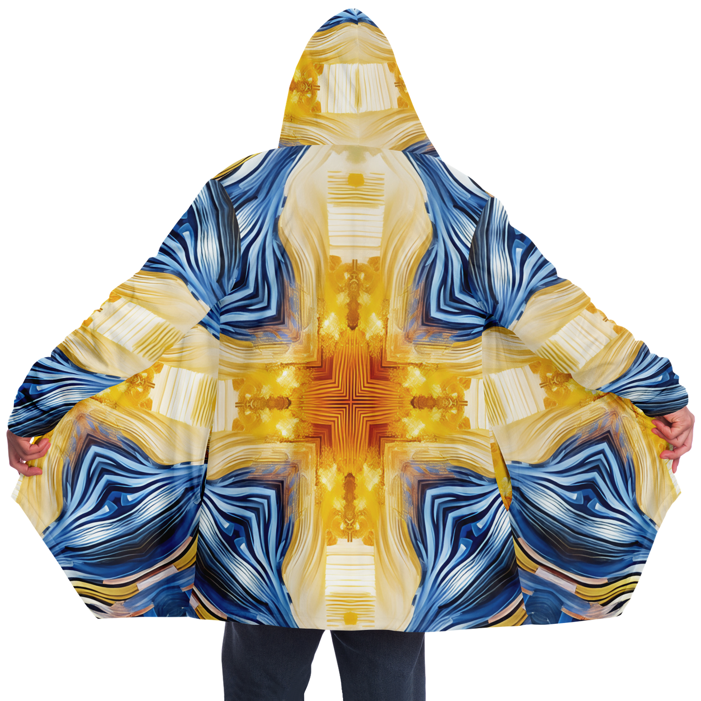 Men’s Bright Orange & Blue Abstract All Over Print Microfleece Cloak