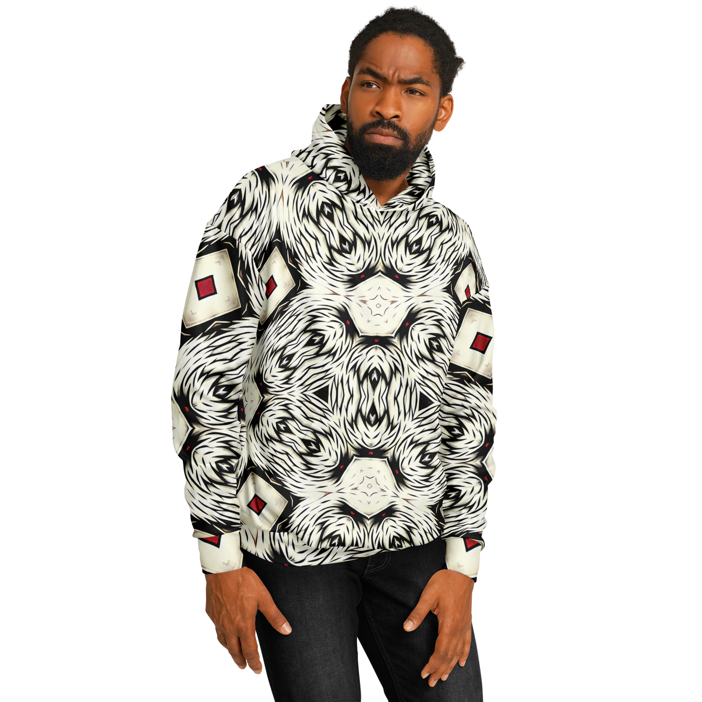 Men's Black & White Abstract Pattern All Over print Heavyweight Oversized Hoodie