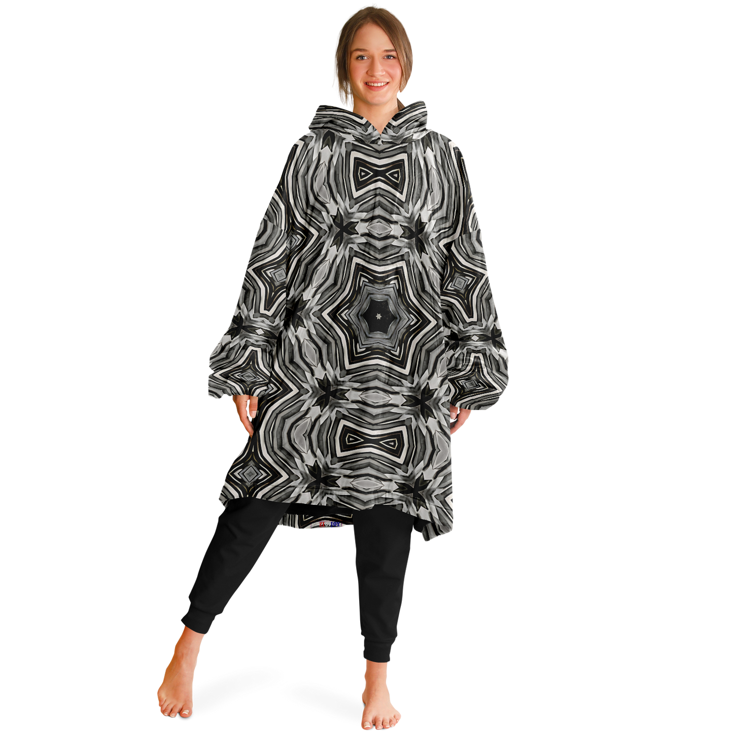Women's Monochrome Kaleidoscope Pattern Snug Hoodie