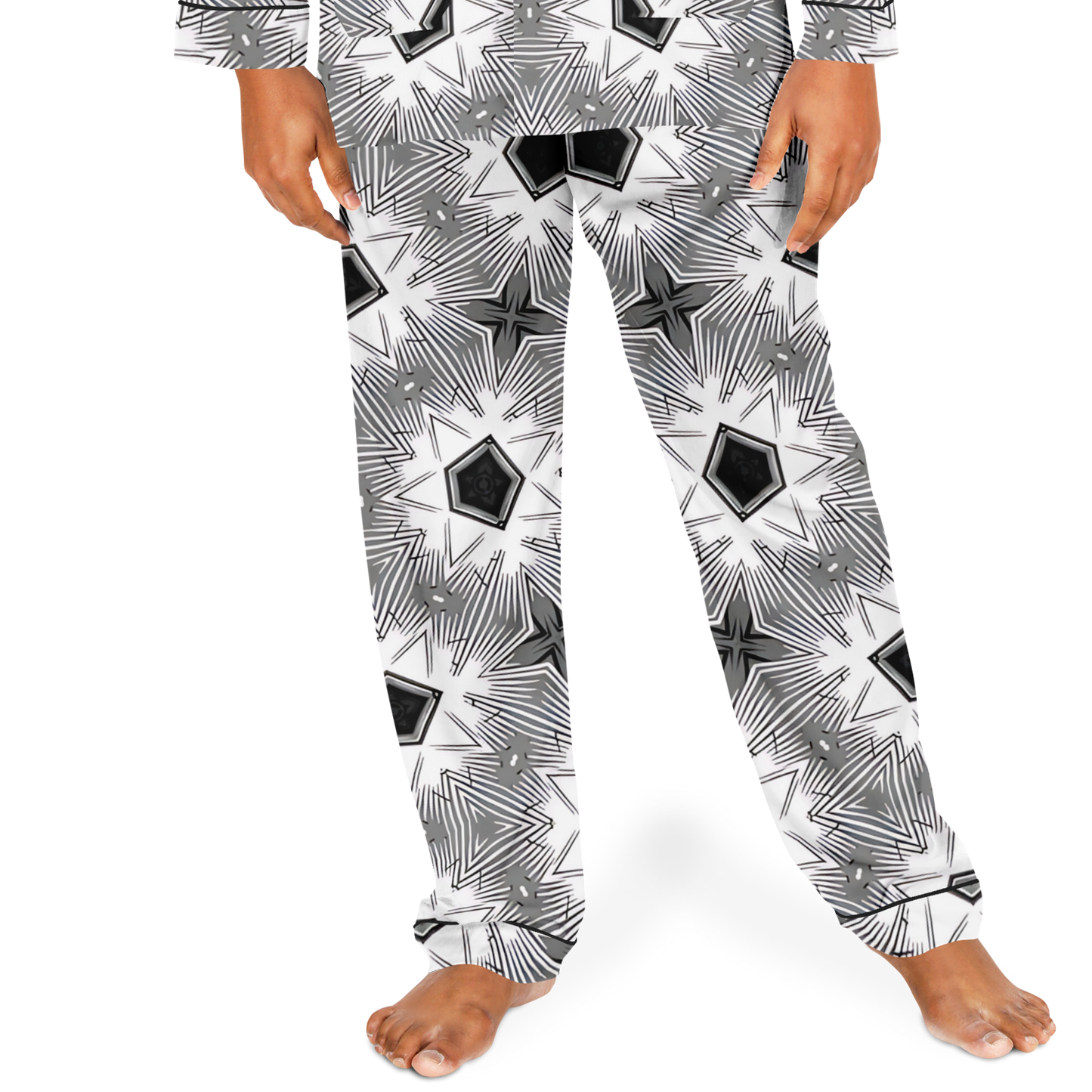 Men's Monochrome Tie-Dye Pattern Satin Pajamas