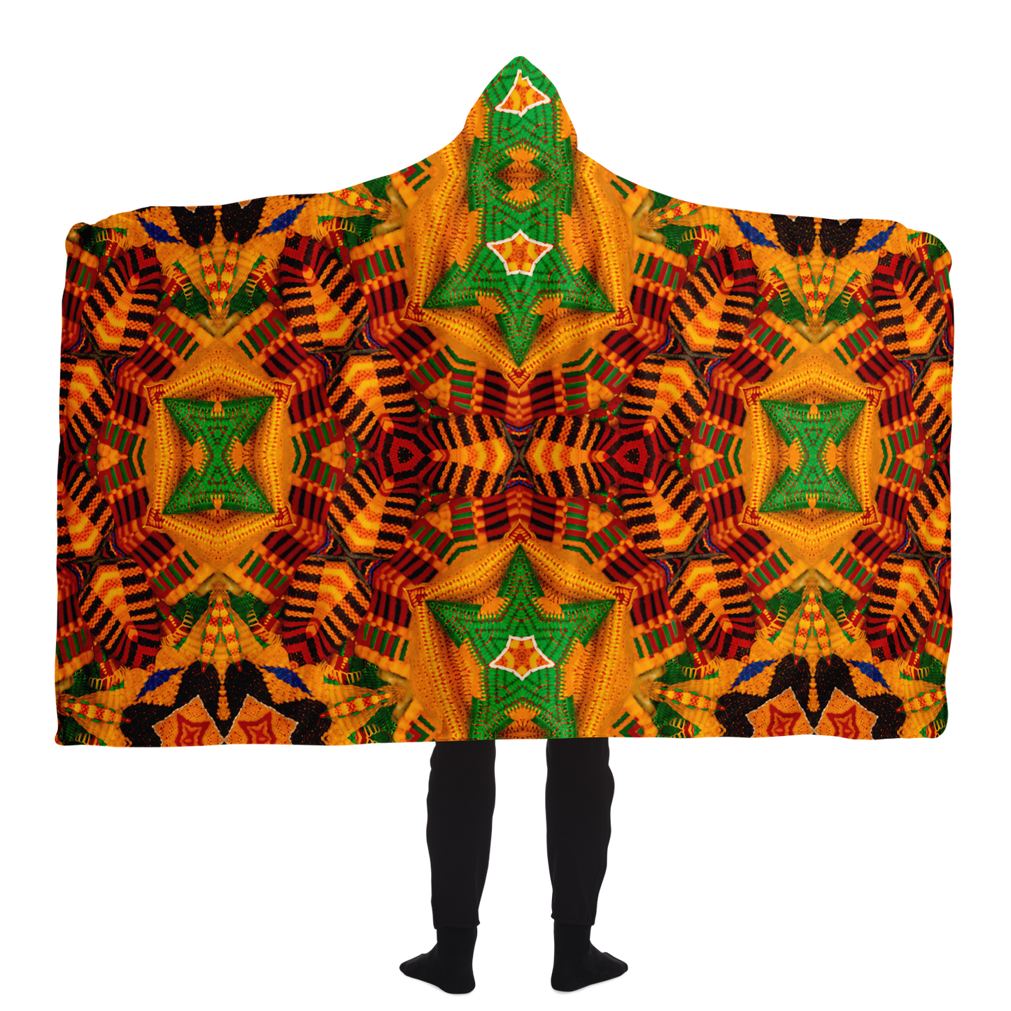 Men's Vibrant Orange & Blue Geometric Pattern Hooded Blanket Micro Fleece