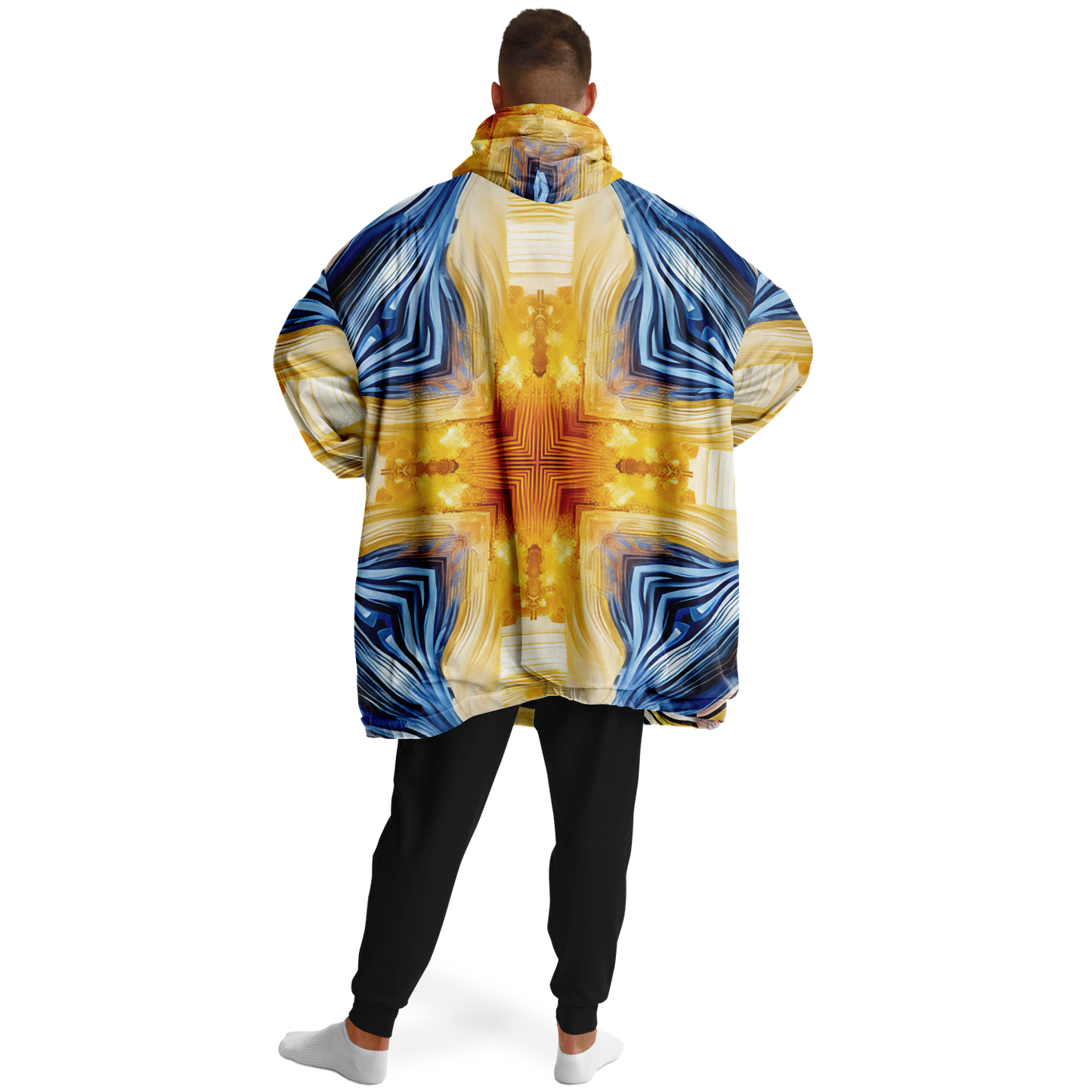 Men’s Bright Orange & Blue Abstract All Over Print Snug Hoodie