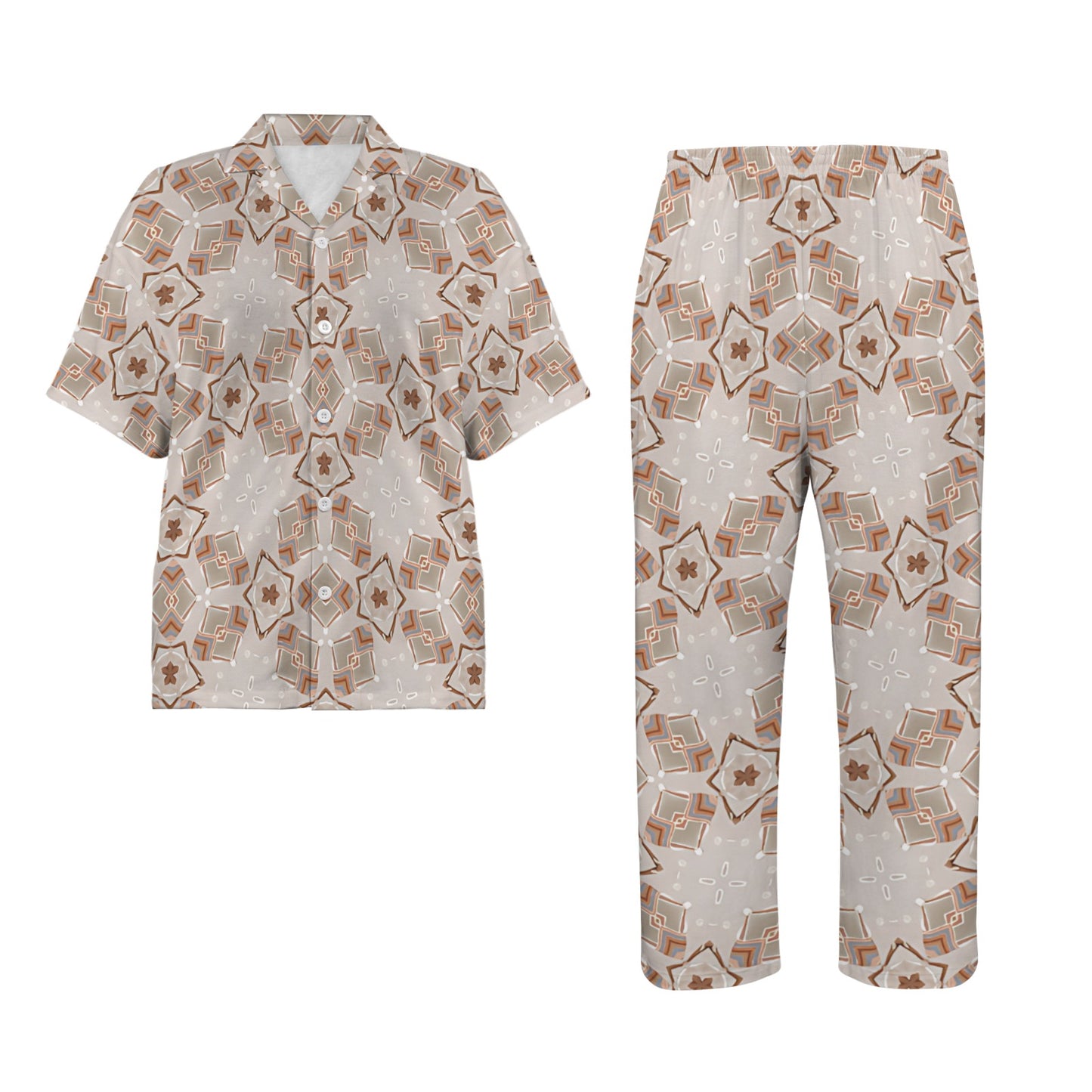 Women's Neutral Calico Floral Pattern All-Over Print V-Neck Pajama Set
