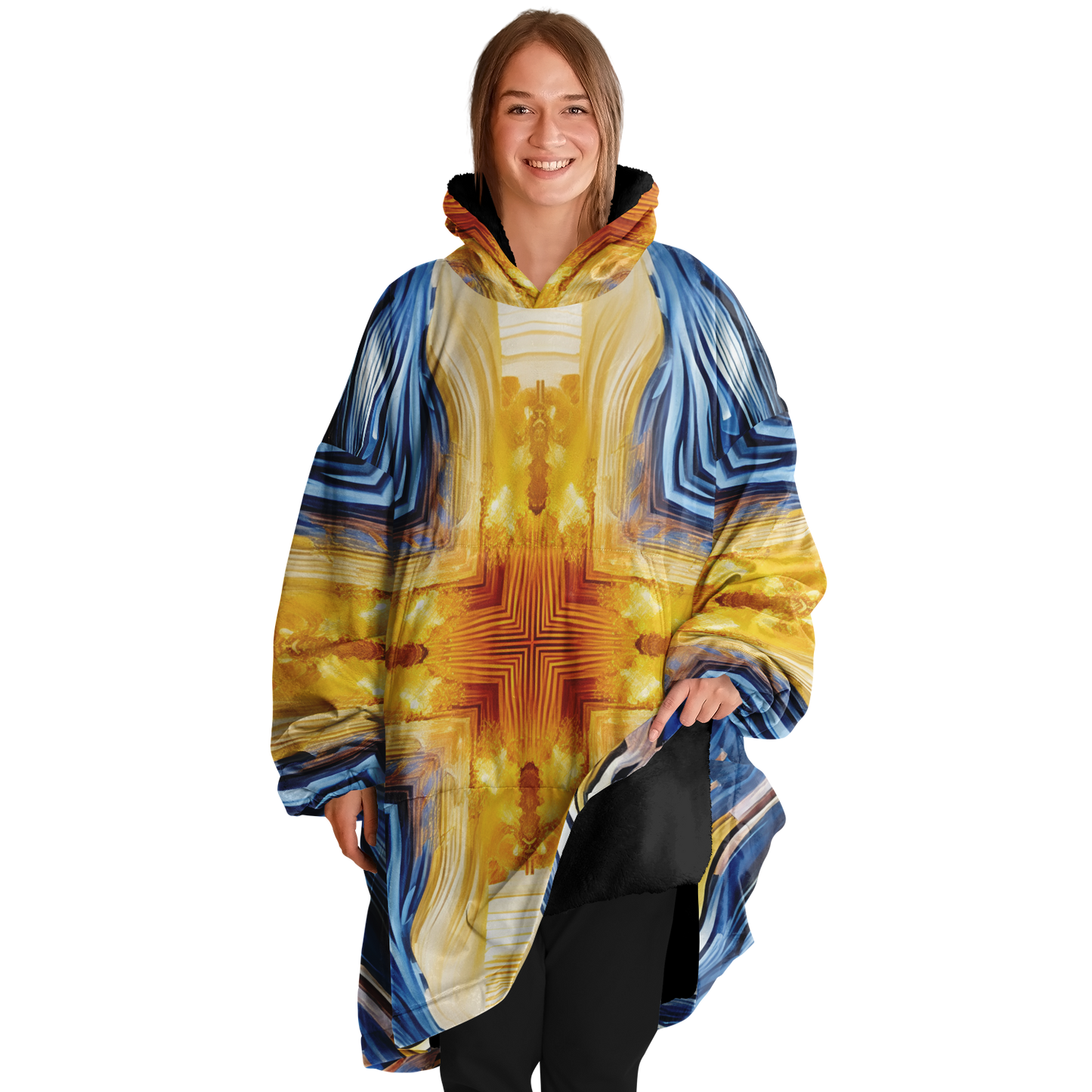 Women’s Bright Orange & Blue Abstract All Over Print Snug Hoodie