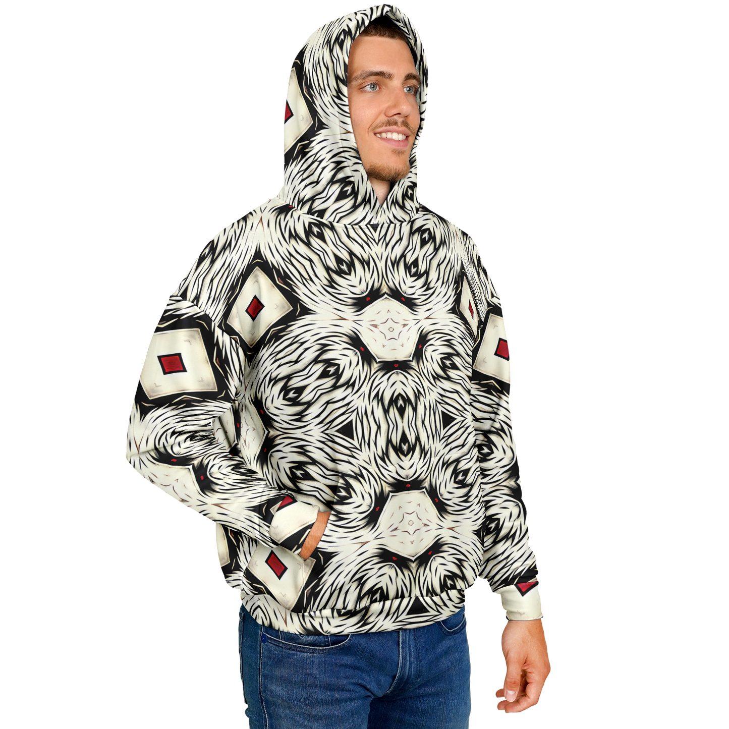 Men's Black & White Abstract Pattern All Over print Heavyweight Oversized Hoodie