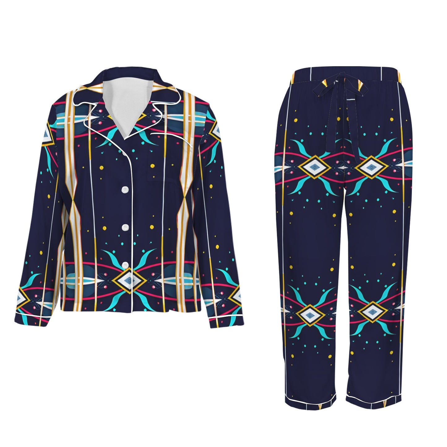 Women's Abstract Neon Geometry Pattern Print Women's Long Sleeve Satin Pajama Set