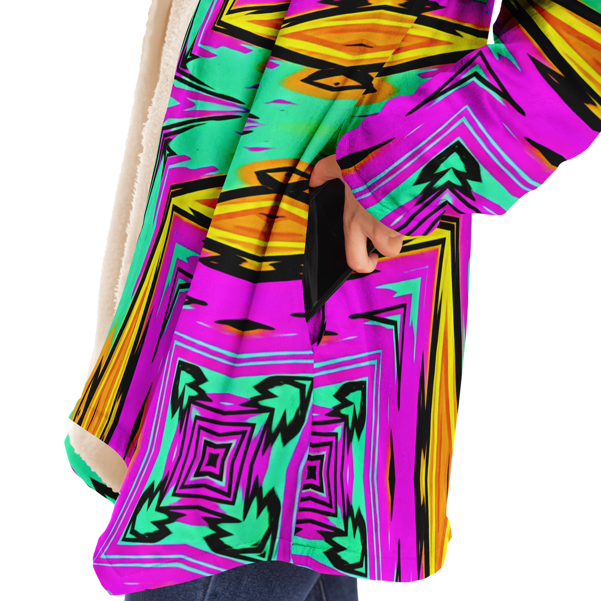 Women's Neon Geometric Star Pattern Design All Over Print  Microfleece Cloak