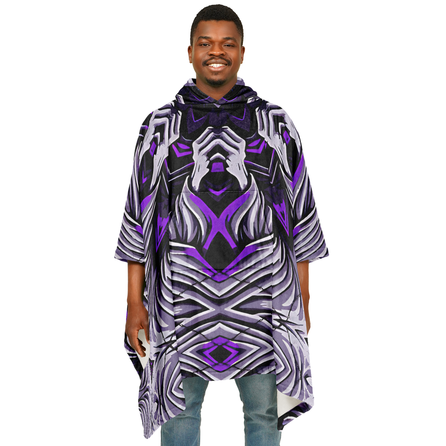 Men's Kaleidoscope Purple Pattern Flannel Blanket Poncho All Over Print