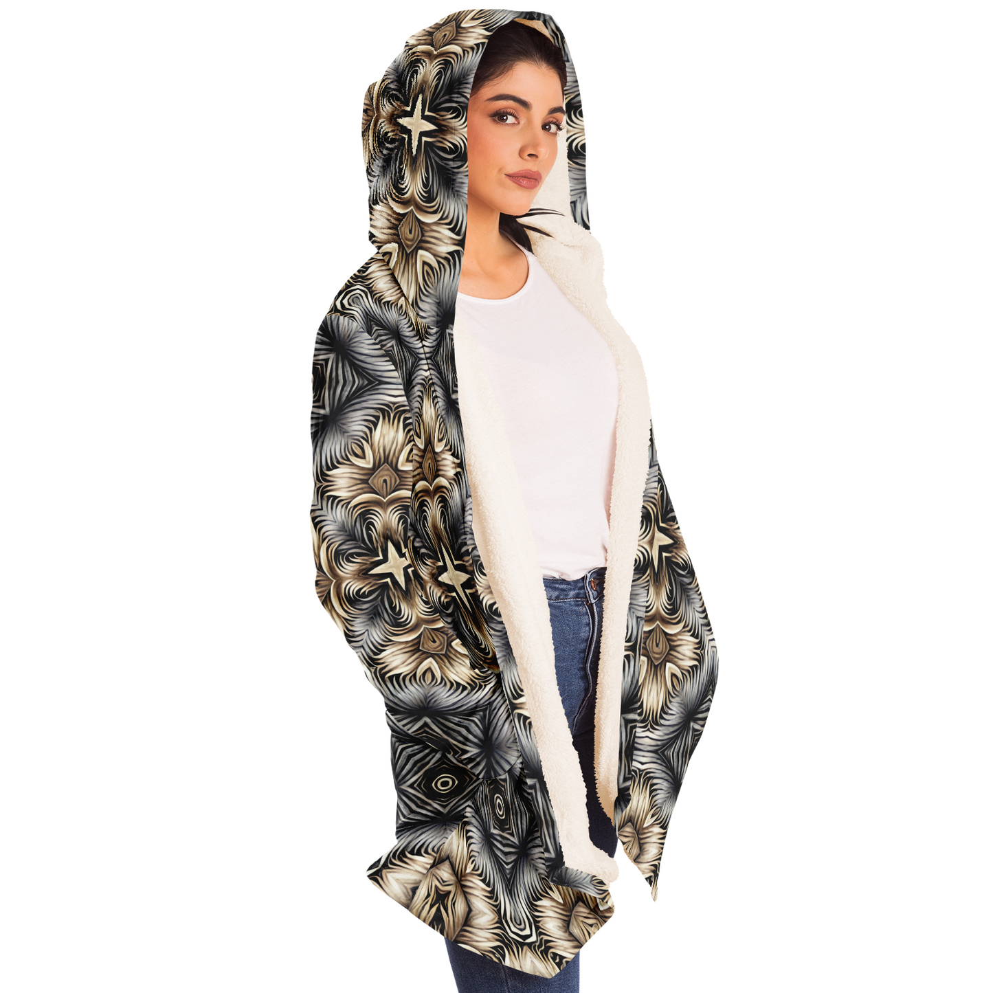 Women's Neutral Geometric Floral Pattern All Over print Microfleece Cloak