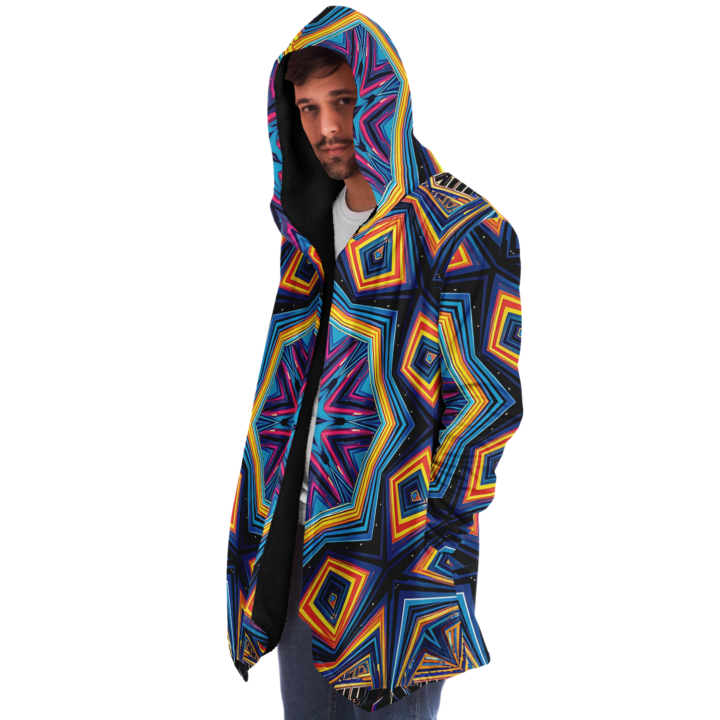 Men's Kaleidoscope Geometric Pattern All Over Print Microfleece Cloak