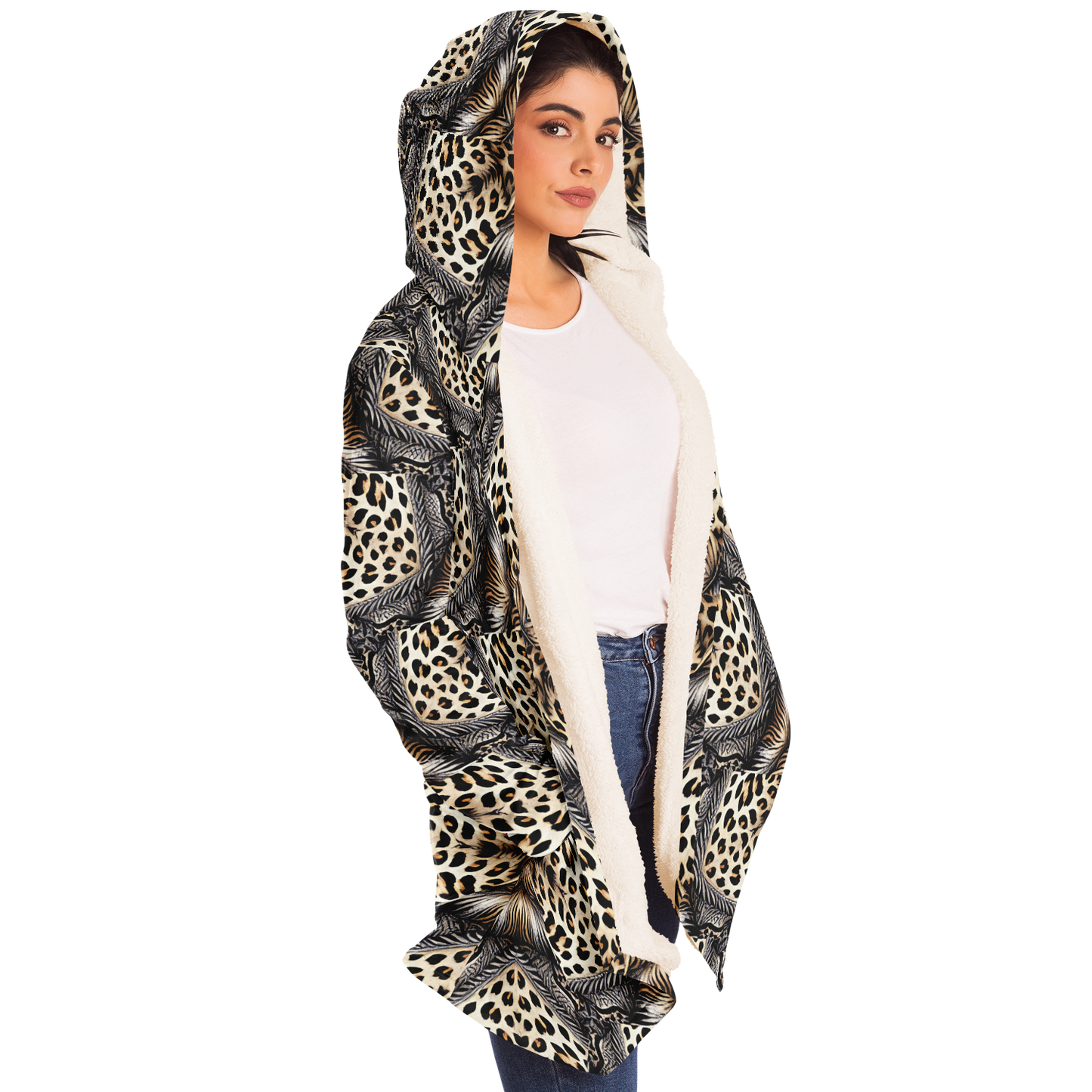 Women's Kaleidoscope Leopard Pattern All-Over Print Microfleece Cloak