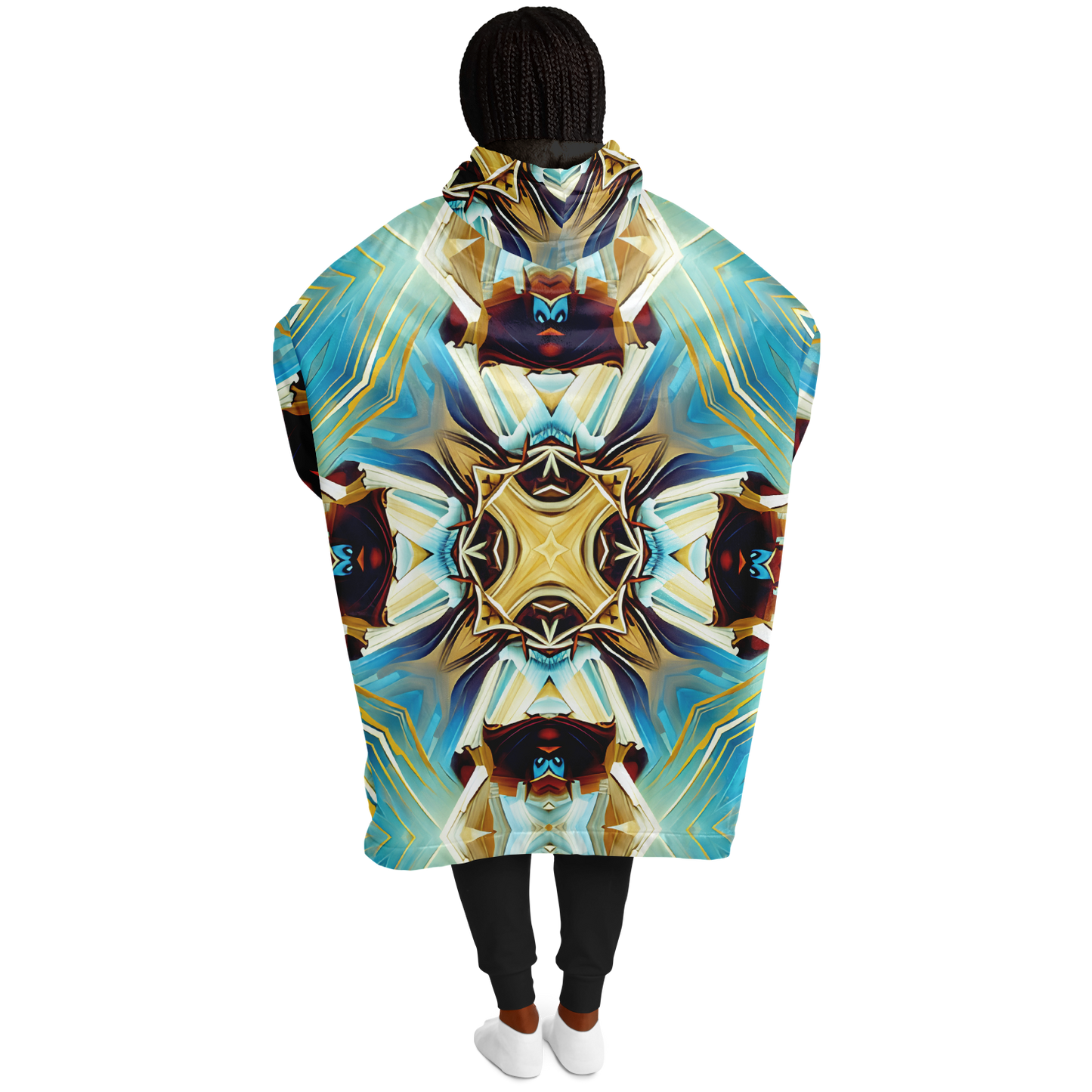 Women's Abstract Teal & Gold Pattern All Over Print Snug Hoodie