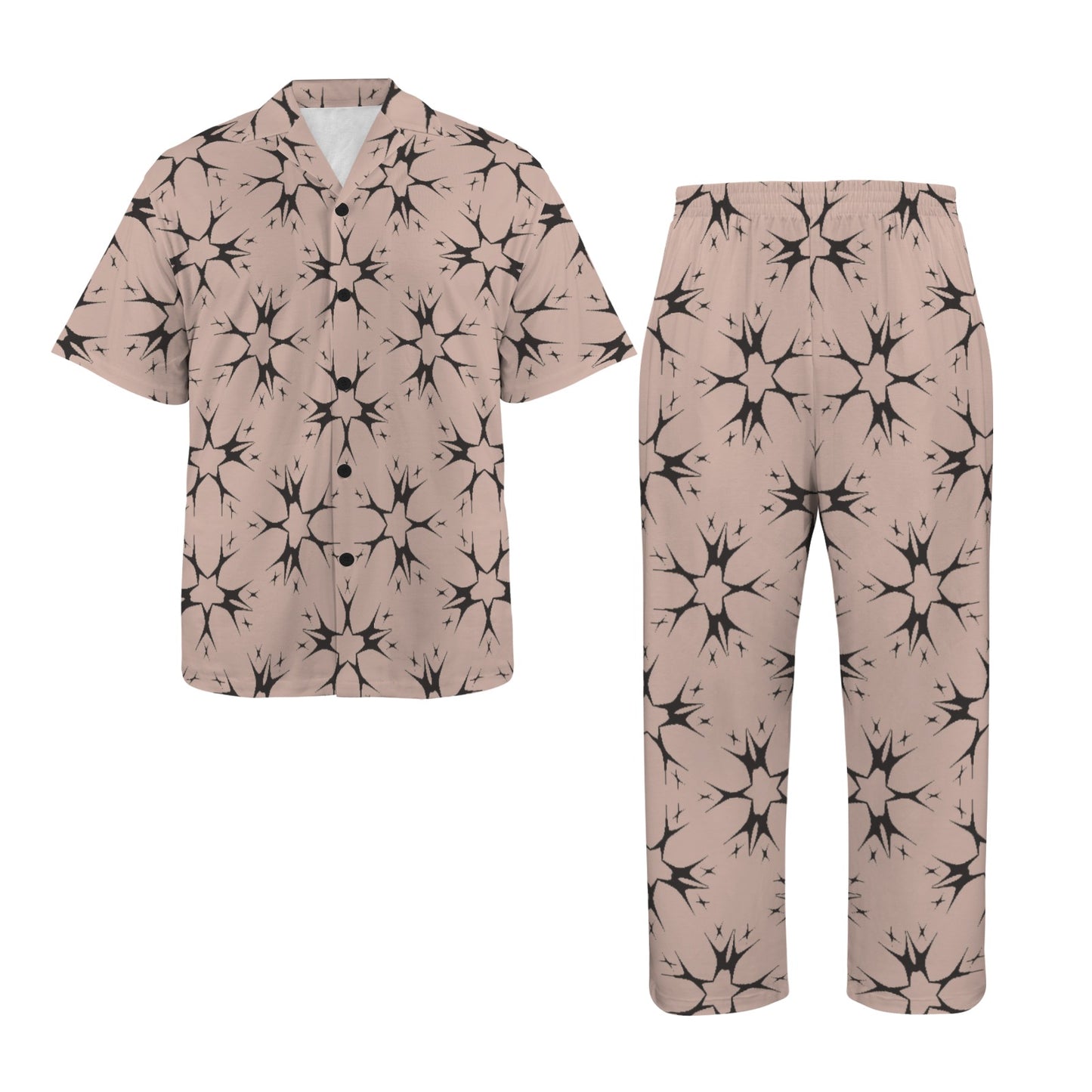 Men's Blush Pink Kaleidoscope Pattern All Over Print V-Neck Pajama Set