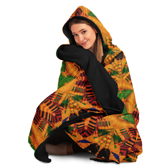 Women's Vibrant Orange & Green Geometric Pattern Hooded Blanket Micro Fleece