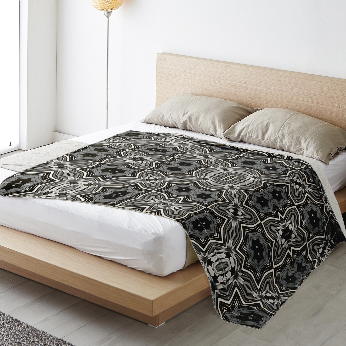 Blanket - Monochrome Kaleidoscope Pattern Premium Microfleece Blanket