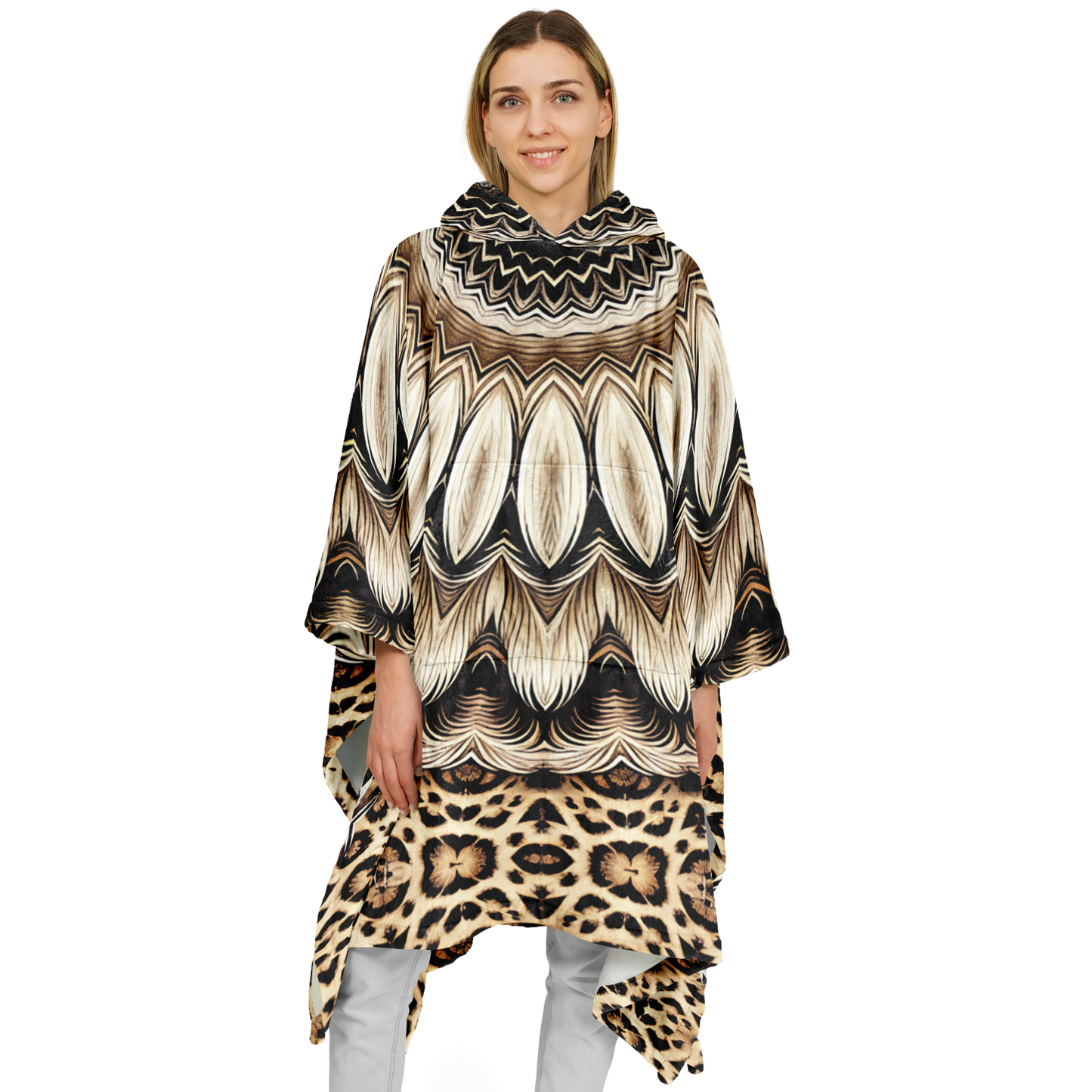 Women's Kaleidoscope Mandala Pattern  All-Over Print Flannel Blanket Poncho