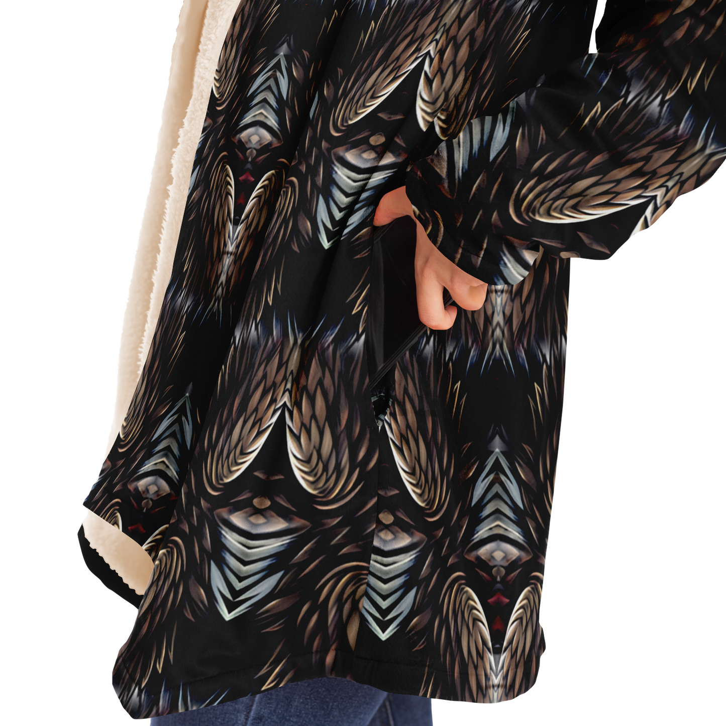 Women's Abstract Dark Kaleidoscope Pattern All Over Print Microfleece Cloak