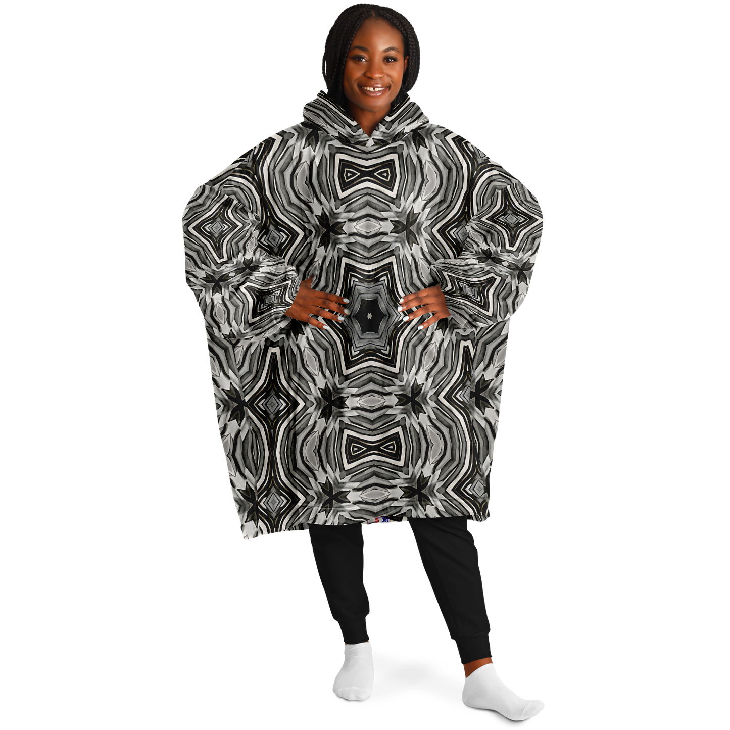 Women's Monochrome Kaleidoscope Pattern Snug Hoodie