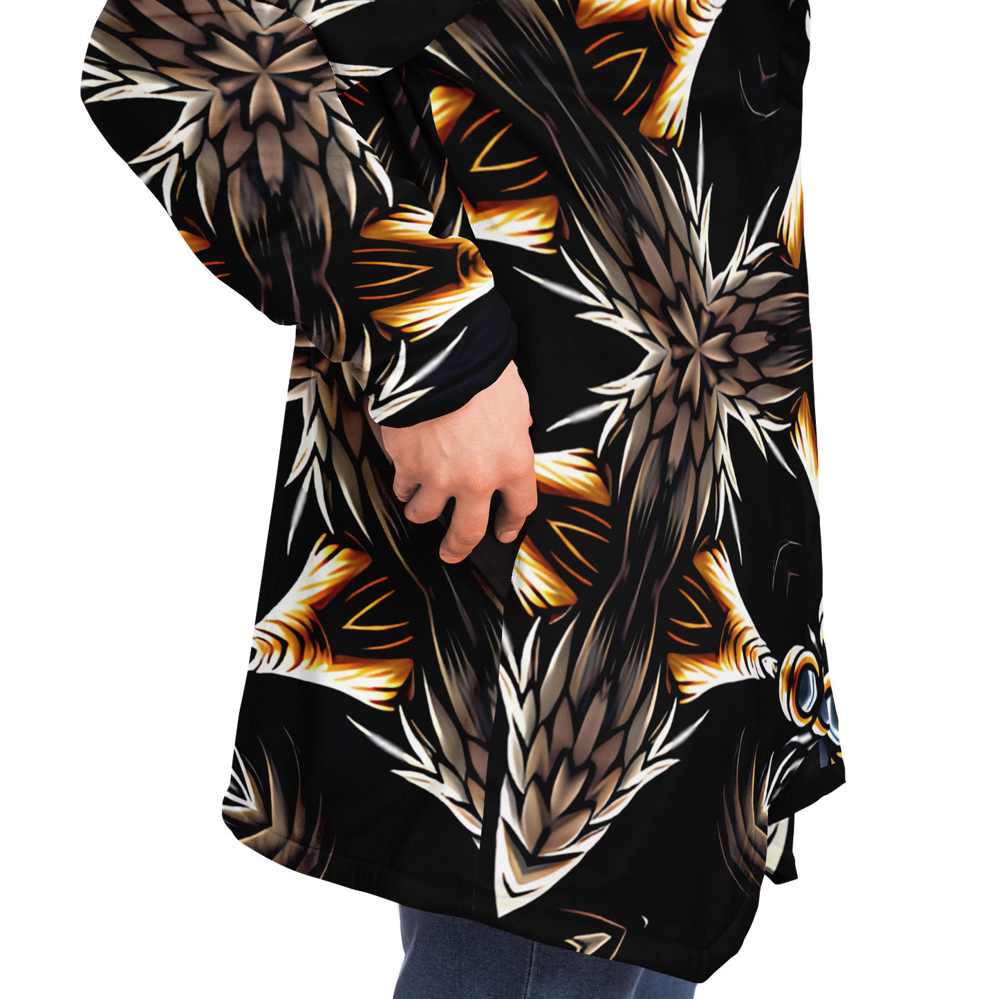 Men's Geometric Black & Gold Kaleidoscope Print Microfleece Cloak