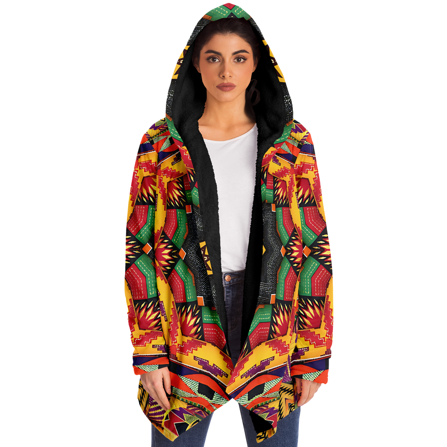 Women's Kaleidoscope Tribal Pattern All Over Print Microfleece Cloak